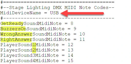Easy Quiz config.txt example with MIDI note assignments - Affordable Buzzers